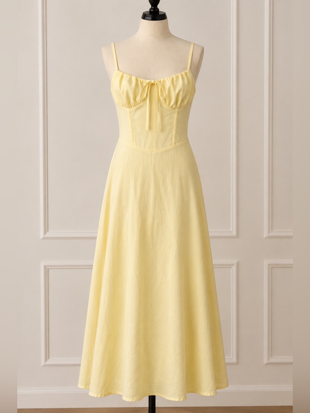 Yellow Spaghetti-Strap Midi Dress